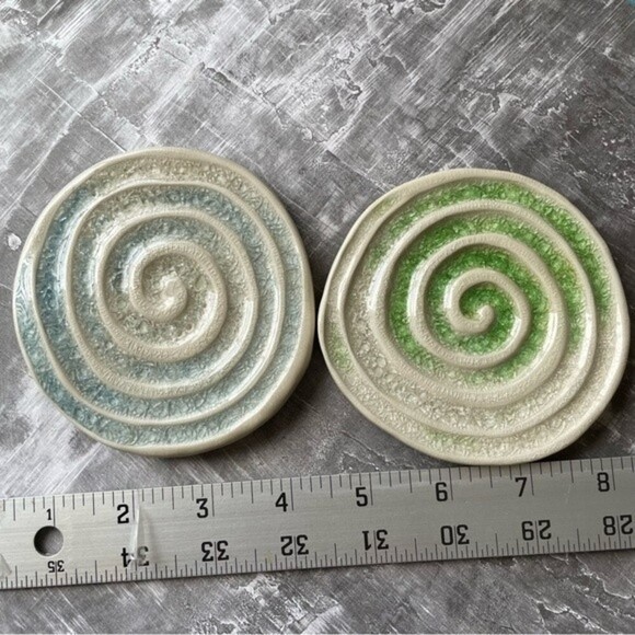 NWOT Coasters Ceramic & Glass Handmade Set of 2 - Picture 5 of 9